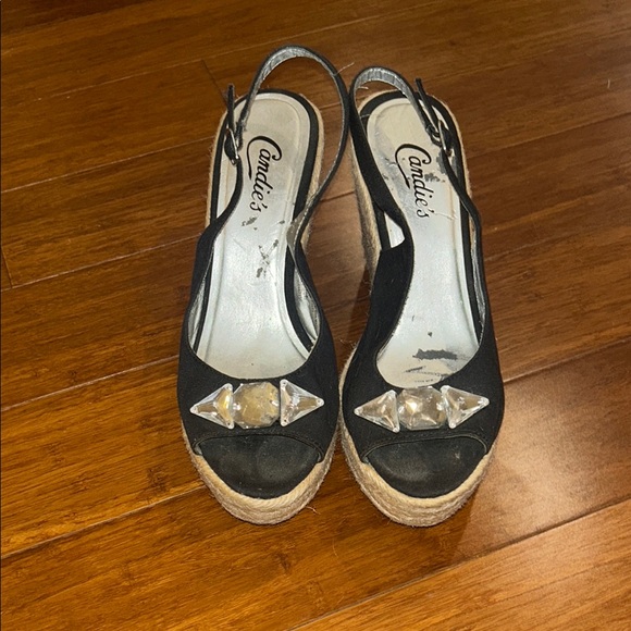 Candie's Black Espadrille Wedges with Peep-Toe Design - Picture 1 of 3